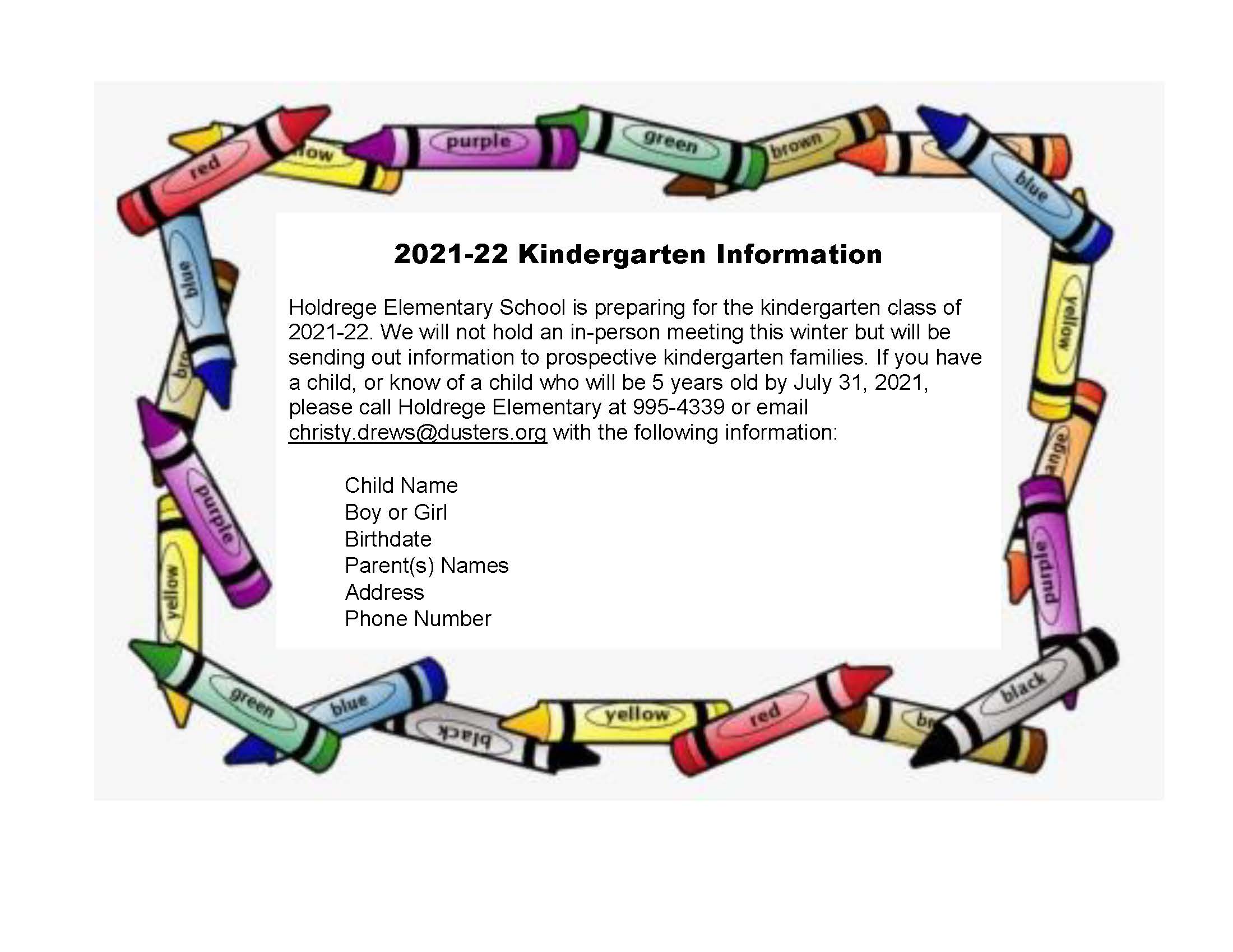 Holdrege Elementary Preparing for 202122 Kindergarten Holdrege