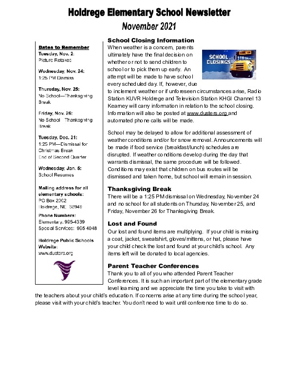 November 2021 Elementary Newsletter