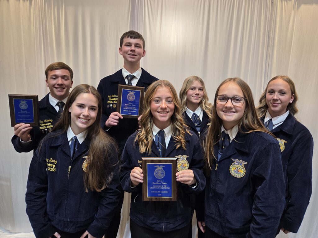 Holdrege was represented with three Leadership Development Event Teams, The Parliamentary Procedure Team earned a Bronze ranking with the Ag Demonstration Team earning a Silver Ranking. The Freshman Chapter Conduct of Meetings team earned State Silver.
