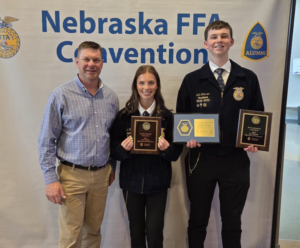 Holdrege FFA was represented with two State Star Production Finalists. Aldyn Hadley operates a Highland Cow operation and Jett Johnson was named the State Star of Production with his Diversified Production Enterprises.