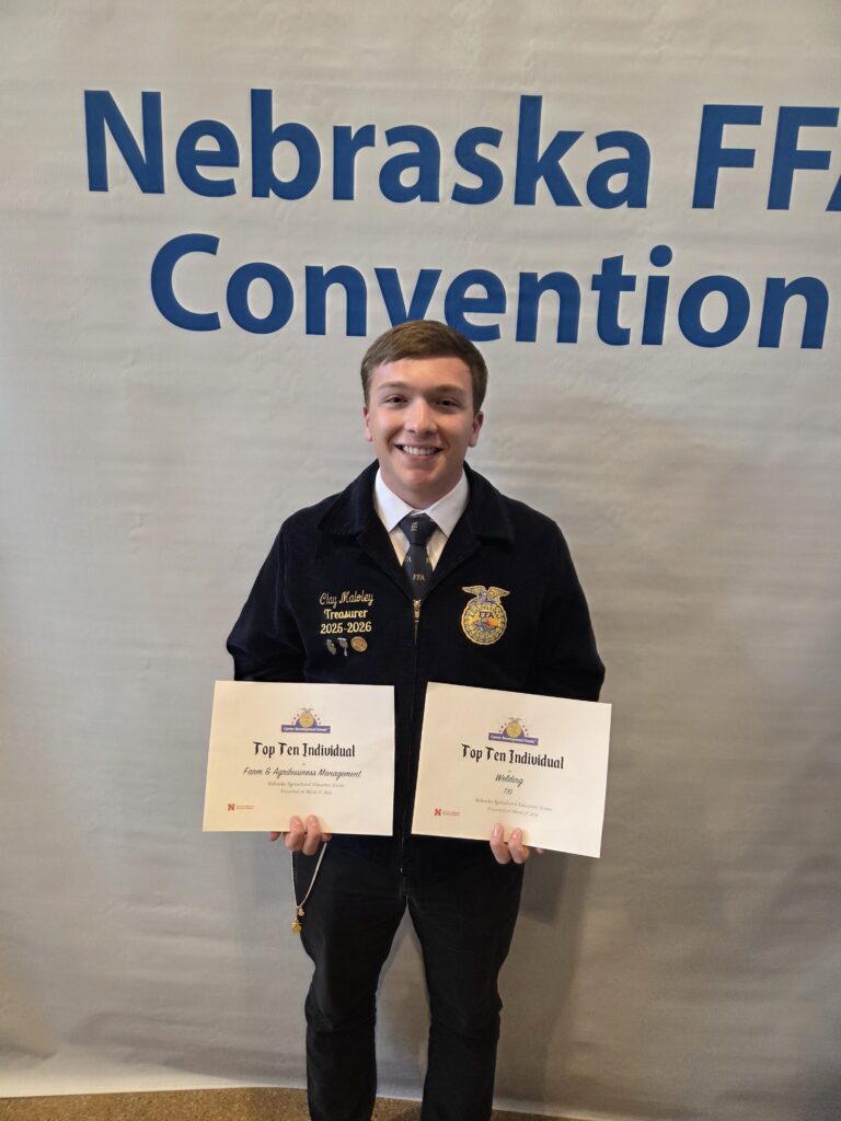 Senior Clay Maloley placed 4th in Farm Management and the Team was State Runner-up. Clay also placed 6th in TIG Welding Operations.